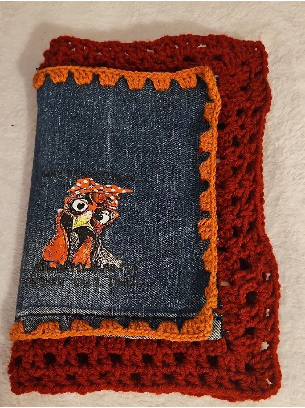 Handmade OOAK Upcycled Crochet Denim Journal Set with Handmade Pen Farmcore 11x8